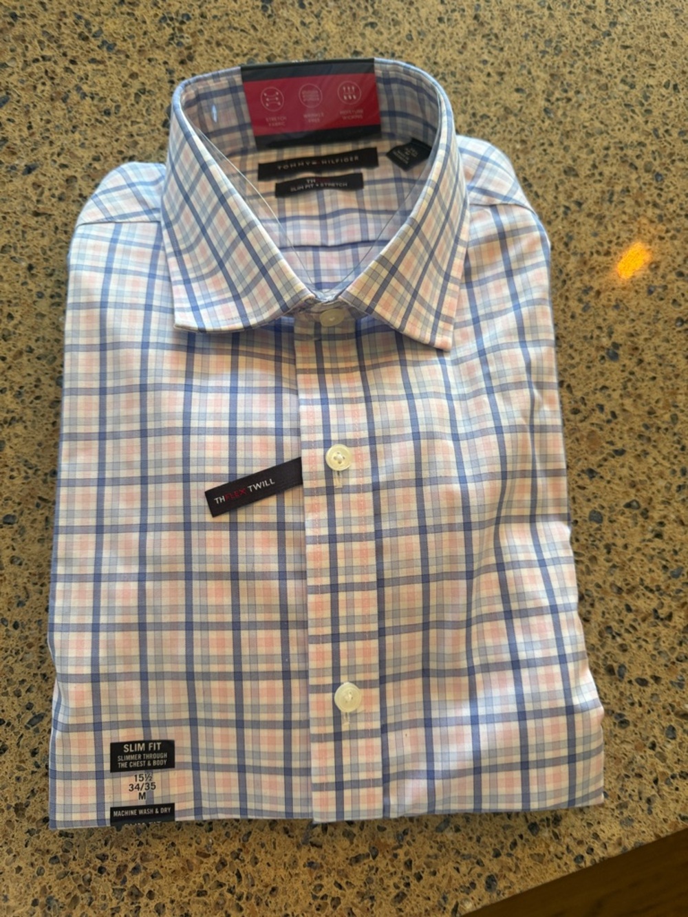 Tommy Hilfiger Pink and Blue Plaid Dress Shirt